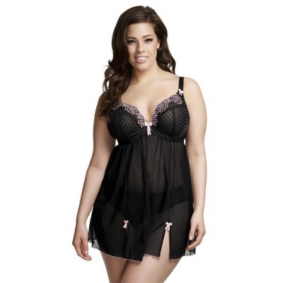 Nuisette Babydoll Elomi Betty décolleté plongeant noir