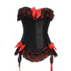 Corset burlesque noir en dentelle et ruban rouge