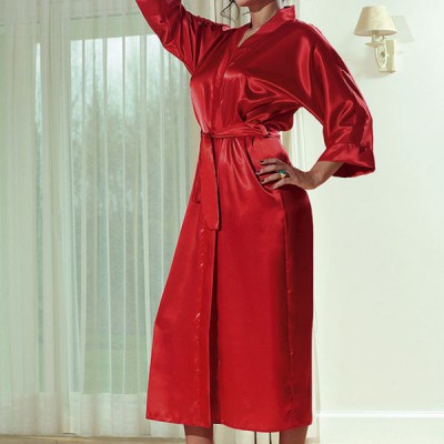 peignoir satin rouge femme