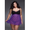 Nuisette babydoll Agatha en maille et dentelle noire et violet