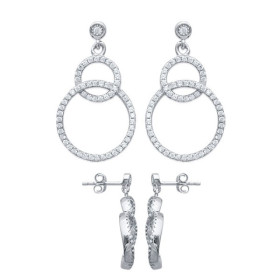 Boucles d'oreilles doubles cercles argent rhodié et strass