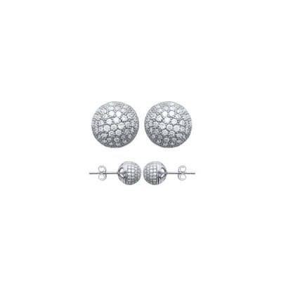 Boucles d'oreilles boules en argent rhodié et strass