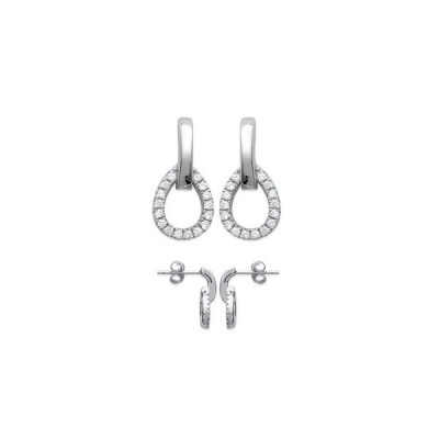 Boucles d'oreilles gouttes en argent rhodié et strass