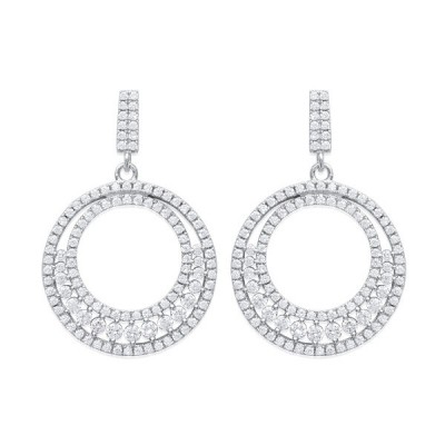 Boucles d'oreilles cercles argent rhodié et strass