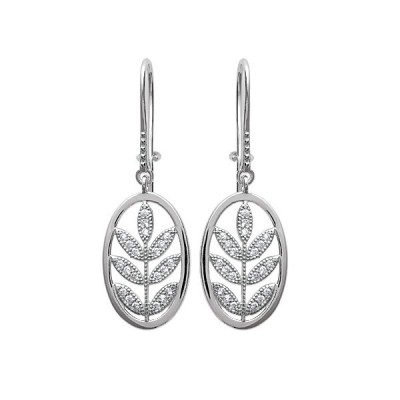 Boucles d'oreilles feuilles argent rhodié et strass