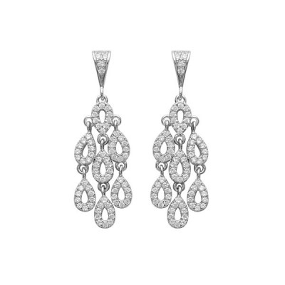 Boucles d'oreilles gouttelettes en argent rhodié et strass