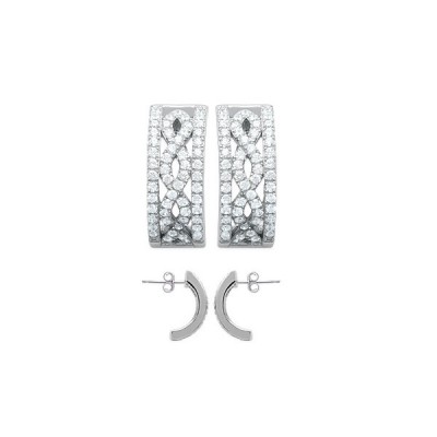 Boucles d'oreilles demi anneaux en argent rhodié et strass