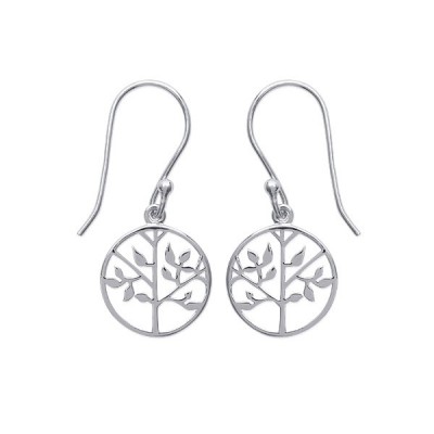 Boucles d'oreilles arbre de vie en argent rhodié