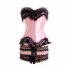 Corset et jupette en satin rose et dentelle noire Softy Pink