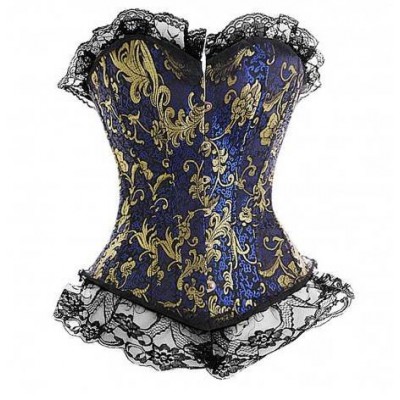 Corset brocart Flower Metal bleu et or