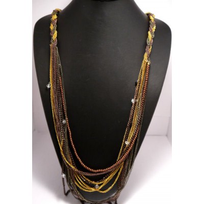 Collier multi tresse perles et strass