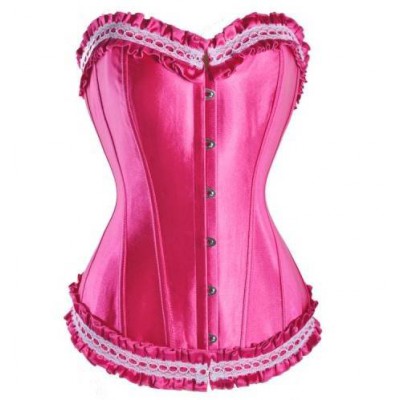 Corset victorien en satin rose et dentelle blanche