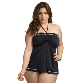 Tankini bandeau ouvert et évasé avec bretelles type ficelle tour de cou